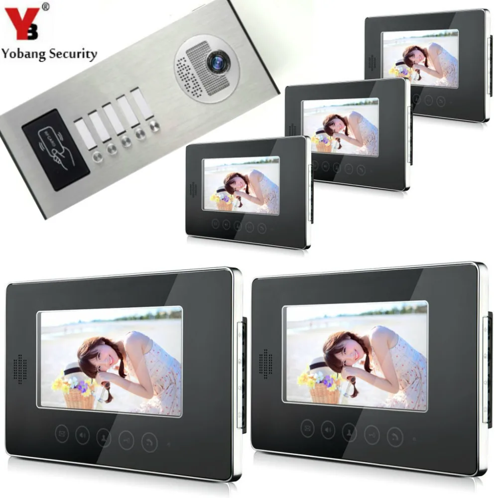 

YobangSecurity 7" Wired Video Door Phone Doorbell Intercom Security RFID Access Door Camera Bell System For 5 Multi Apartment