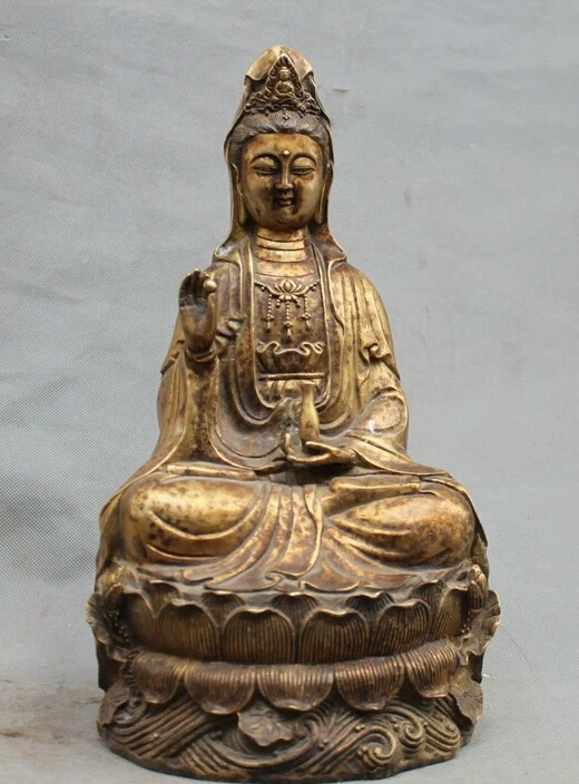 

14"Chinese Buddhism Copper gilding seat lotusflower Kwan-yin Boddhisattva statue