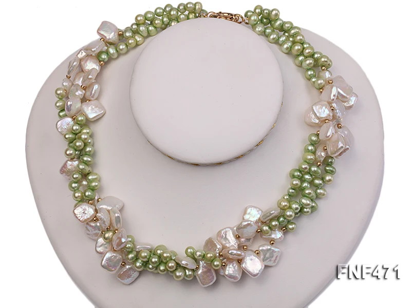 JYX классическое ожерелье с натуральным жемчугом три нити 6-7 мм зеленый пресноводный и белый очаровательный жемчужный чокер 1" для женщин