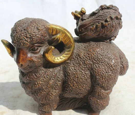 

JP S0524 8" China Bronze Gild Feng shui Zodiac Year Sheep Goat cabbage Statue sculpture B0403