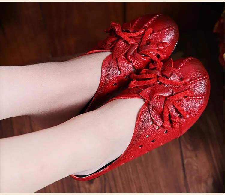 Women Sandals Summer Shoes 2017 New Female Fashion Soft Genuine Leather Hollow Out Moccasins mother shoes Flat sandals women 21