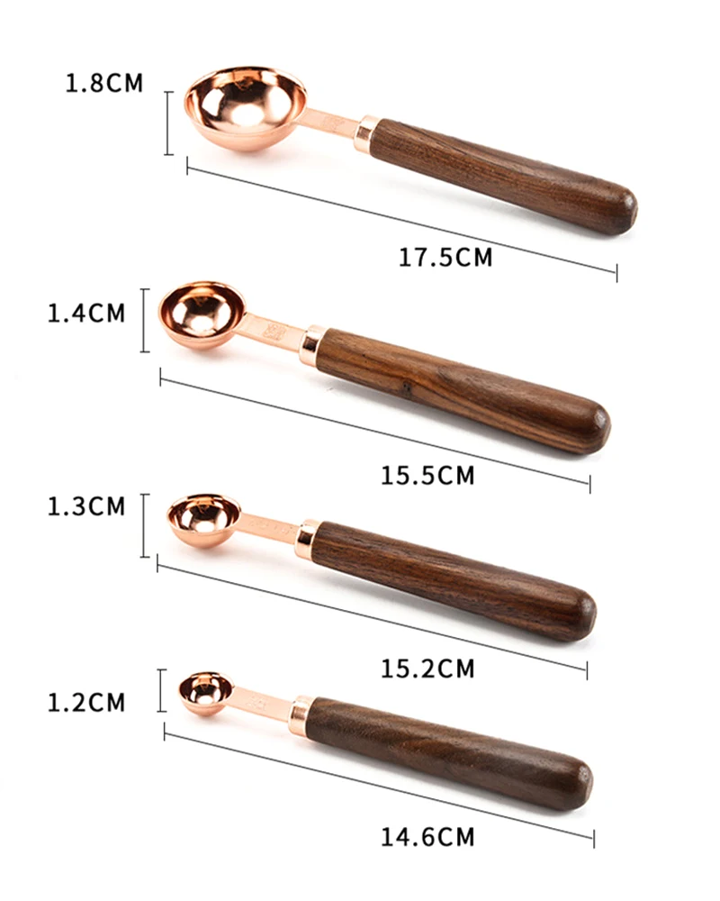 4pcs Rose Gold Measuring Spoons Wood Handle Stainless Steel Measuring Spoon Set Coffee Scoop Kitchen Scale Baking Cooking Tools (8)