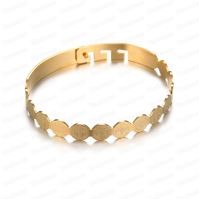 Bangle Bracelet Stainless Steel Bracelet Nextvance Jesus Round Amulet Bangle Stainless Steel Saint Benedict Bracelets Bangles For Female Male Jewelry Bileklik