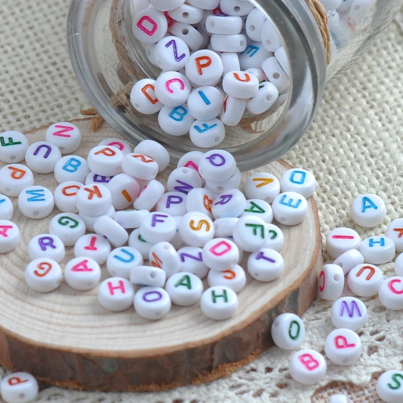 

Free Shipping 7x3mm 200Pcs Mixed color white Alphabet/Letters Flat Round spacer Beads Charms Jewelry Craft YKL0187X