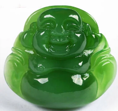 

Jew3115 happy smile buddha Hetian green jasper jade jadeite necklace pendant emerald icy (A0325)
