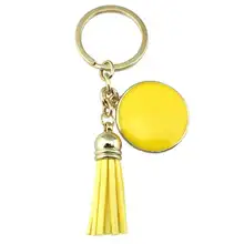 Круглый эмалированный диск монограмма пустой брелок для ключей с кисточкой Женская Персонализированная сумка для ключей очаровательные ювелирные изделия