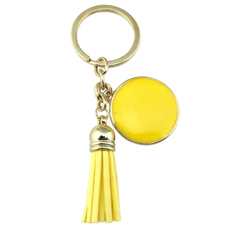 

Round Enamel Disc Monogram Blank Tassel Key Chain 2017 Women Personalized Handbag Keychains Bag Charm Jewelry