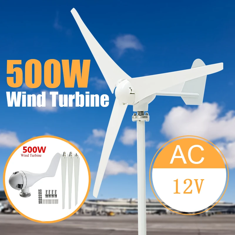 

Max 600W Power 3 Blades Wind Turbine Generator Kit AC 12/24V Waterproof White