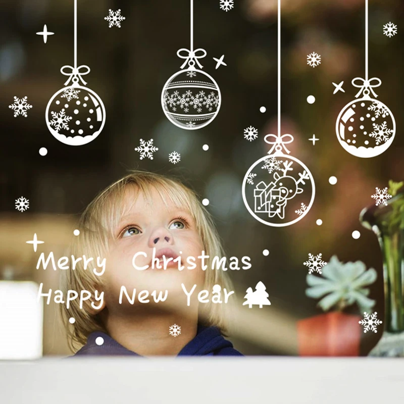 Happy Christmas Window Stickers Glass Stickers Christmas Snowflakes Fawn Wallpaper Decoration 40x60cm D28