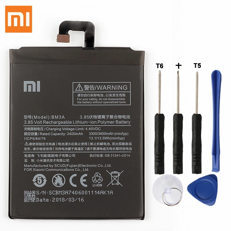 

Original Replacement Battery For Xiaomi Mi Note3 Note 3 BM3A Genuine Phone Battery 3400mAh