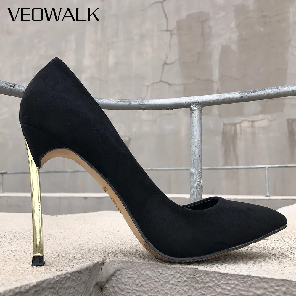 Buy Veowalk Shinny Heel Women Flock Suede Sexy Pointed