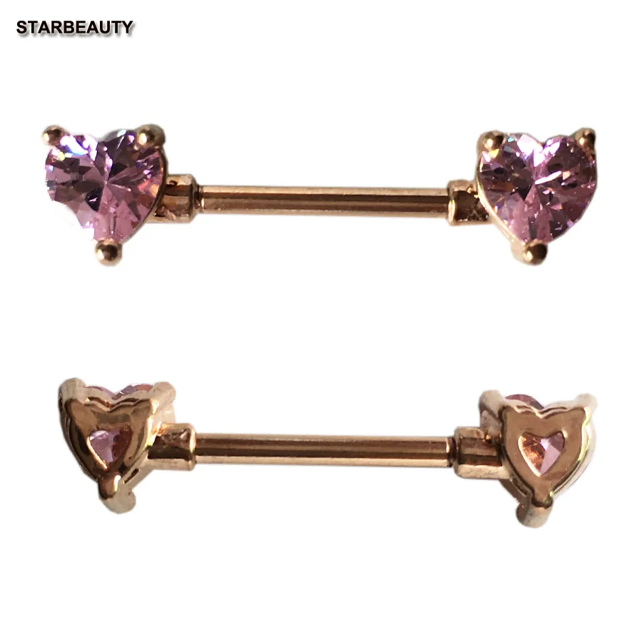 2Pcs New Pink Crystal Hearts Nipple Piercing Mamilo, Sexy Women Nipple