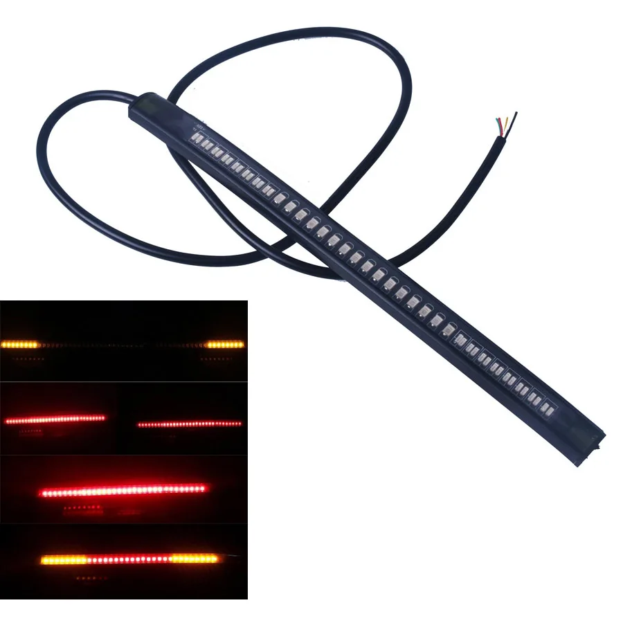 

New Universal Flexible LED Motorcycle Brake Lights Turn Signal Light Strip 48 Leds License Plate Light Flashing Tail Stop Lights