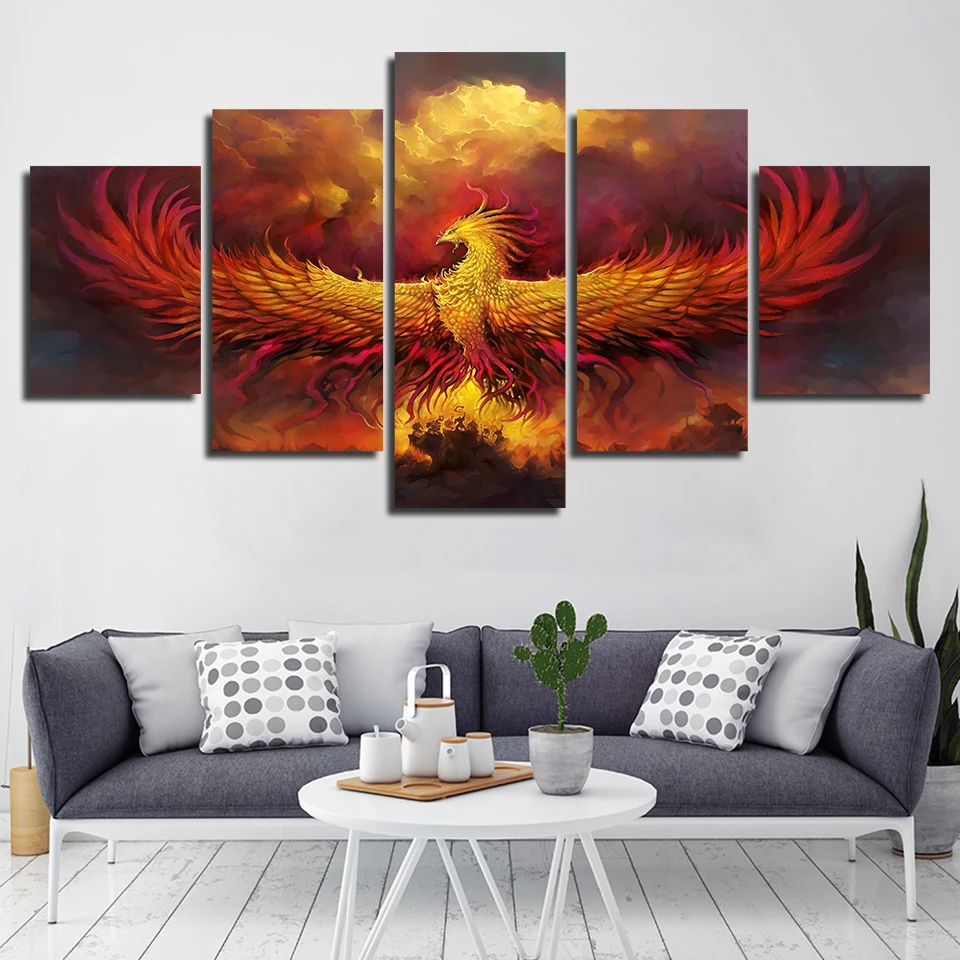

Home Decor Modular Picture Fire Phoenix Bird Canvas Abstract Painting Modern Hd Print Poster Wall Artwork for Living Room Frames