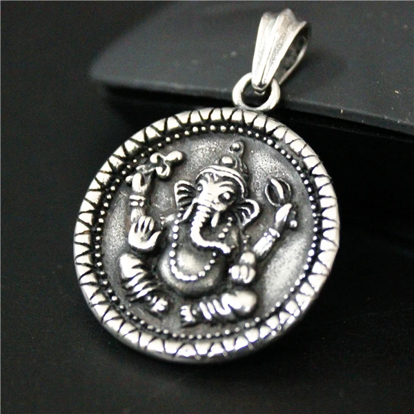 

Cool India Ganesha Pendant Silver For Man Woman 316L Stainless Steel Gothic Personality Round Medals Buddha Pendant