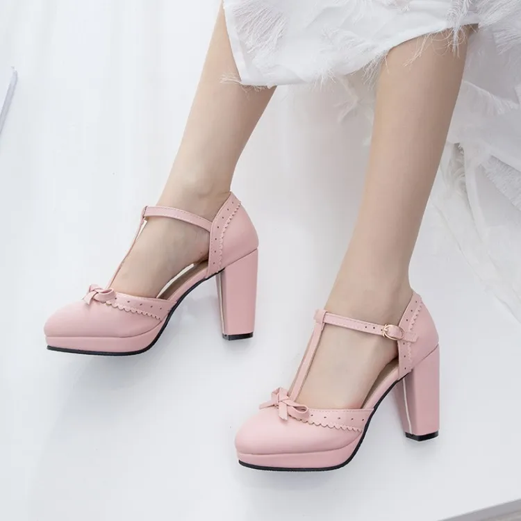 

Big Size 11 12 13 14 15 16 17 ladies high heels women shoes woman pumps Sweet bow-tied shoes with thick heels