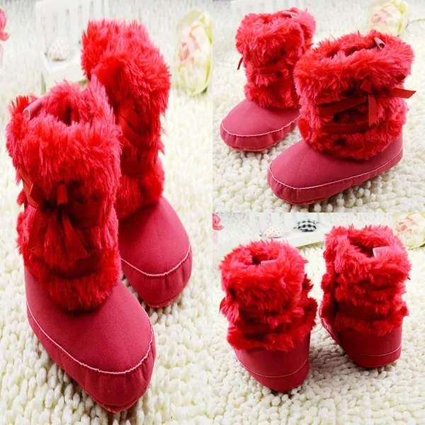 Для новорожденных, детское платье с бантом из флиса зимние ботинки ботиночки белые туфли в стиле «Принцесса» - Цвет: Красный