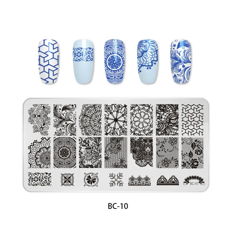 Маникюрная 1 шт., штамповка для ногтей, пластины, кружева, цветок, животный узор, штамповка для дизайна ногтей, штамп, изображение, шаблон, трафарет, инструмент для дизайна ногтей - Цвет: MZWT0218BC010