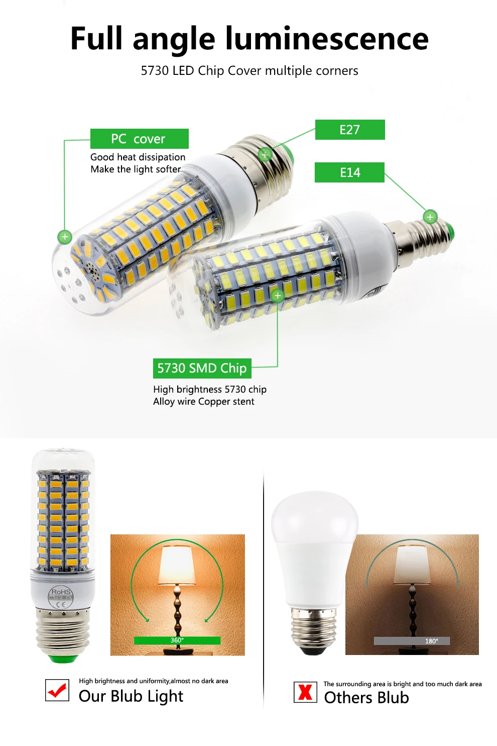 6 шт./лот светодиодный лампы E27 E14 светодиодный кукурузы лампа 220V SMD5730 89 светодиодный s белый/теплый белый свет без мерцания светодиодный светильник лампочка