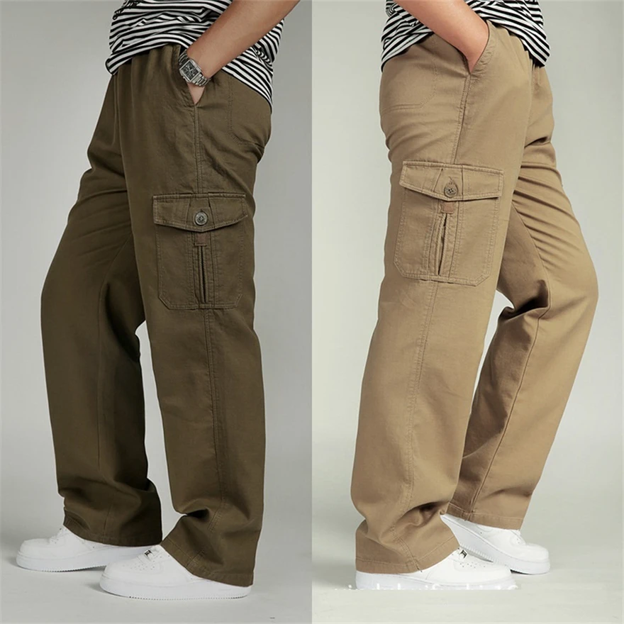 ROSICIL Men's Cotton Cargo Casual pants loose multi pocket casual ...