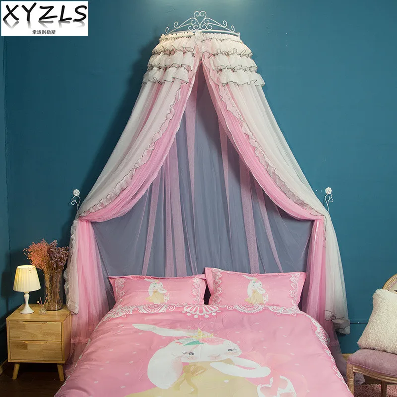 

XYZLS Luxury Palace Princess Solid Bed Valance Home Pink Bed Mantle Universal Purple White Single-Door Palace Mosquito Net