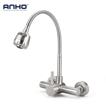 

ANHO Kitchen Faucet Wall Mounted Cold and Hot Water Mixer Tap Stainless Steel Swivel 360 Degree Shower Flexible Two types Silver