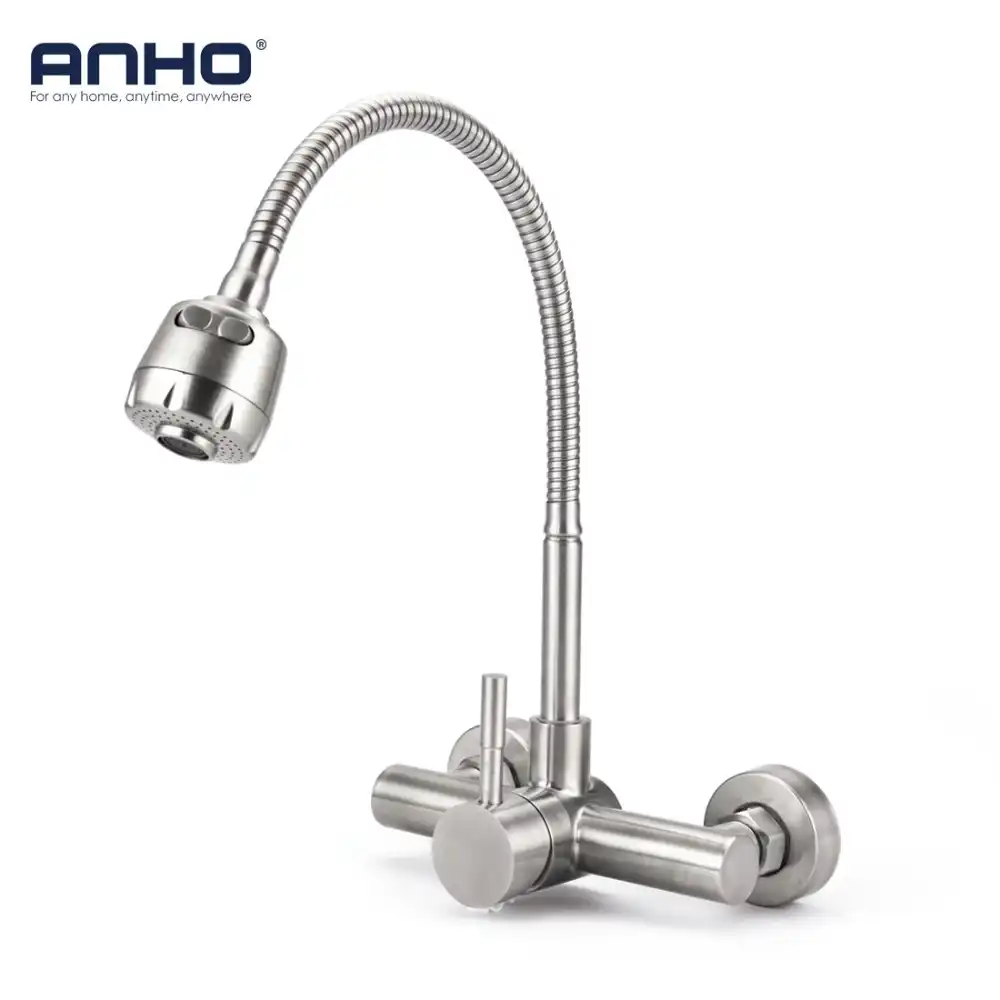 Anho Kitchen Faucet Wall Mounted Cold And Hot Water Mixer Tap Stainless Steel Swivel 360 Degree Shower Flexible Two Types Silver Kitchen Faucets Aliexpress