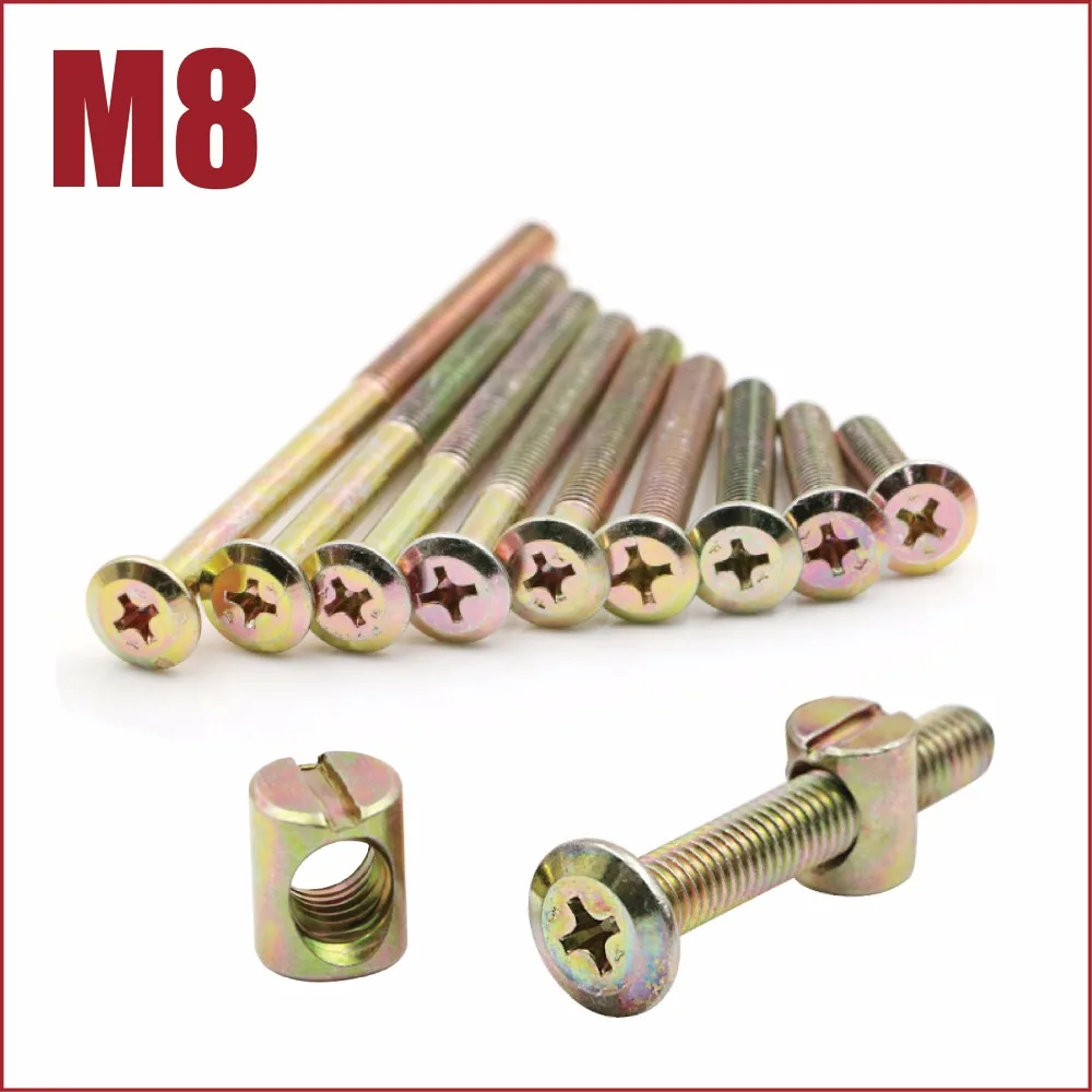 furniture bolts barrel nuts hex slotted cross nut cot bed M8 screws