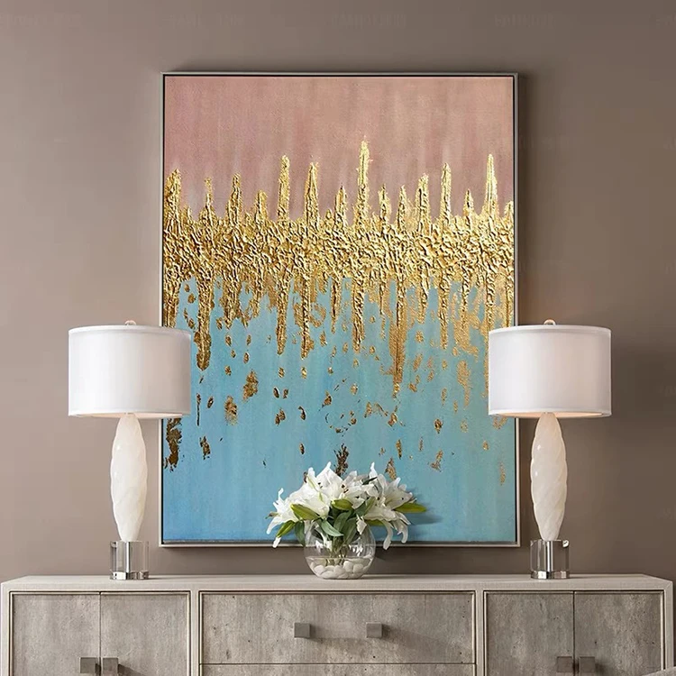 

Light luxury gold foil decorative modern hand painted abstract oil painting porch hanging living room large size art painting