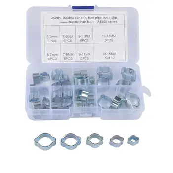 

40pcs/set 5 Kinds Specification Galvanized Double Ear Hose Clamp Fuel Air Kit Steel Zinc Plated Clips Car Accessories