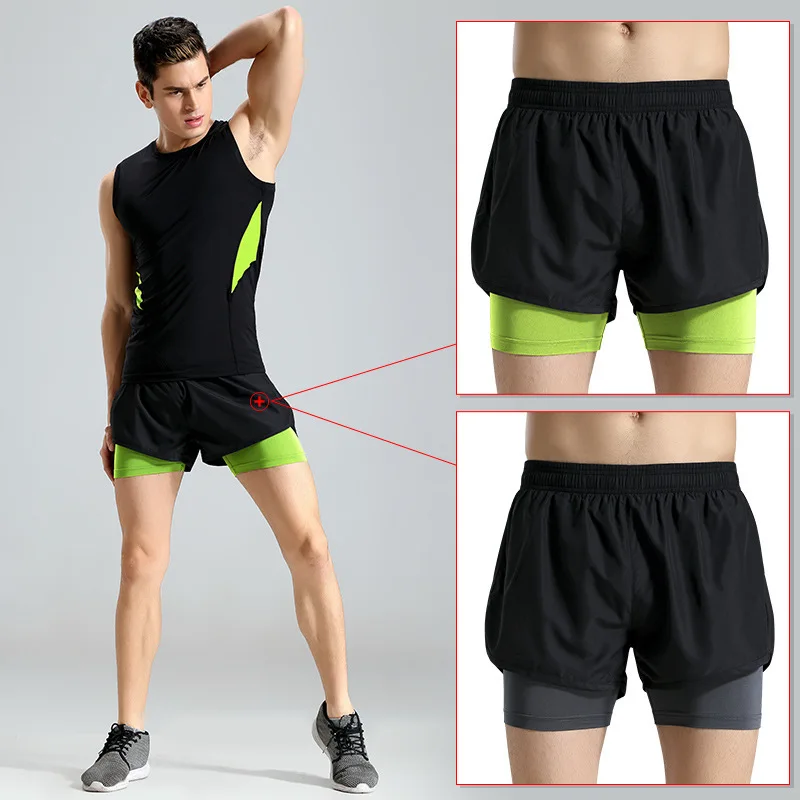 

Men's 2-in-1 Running Shorts Quick Drying Breathable Active Training Exercise Jogging Longer Liner Gym Fitness Men Shorts