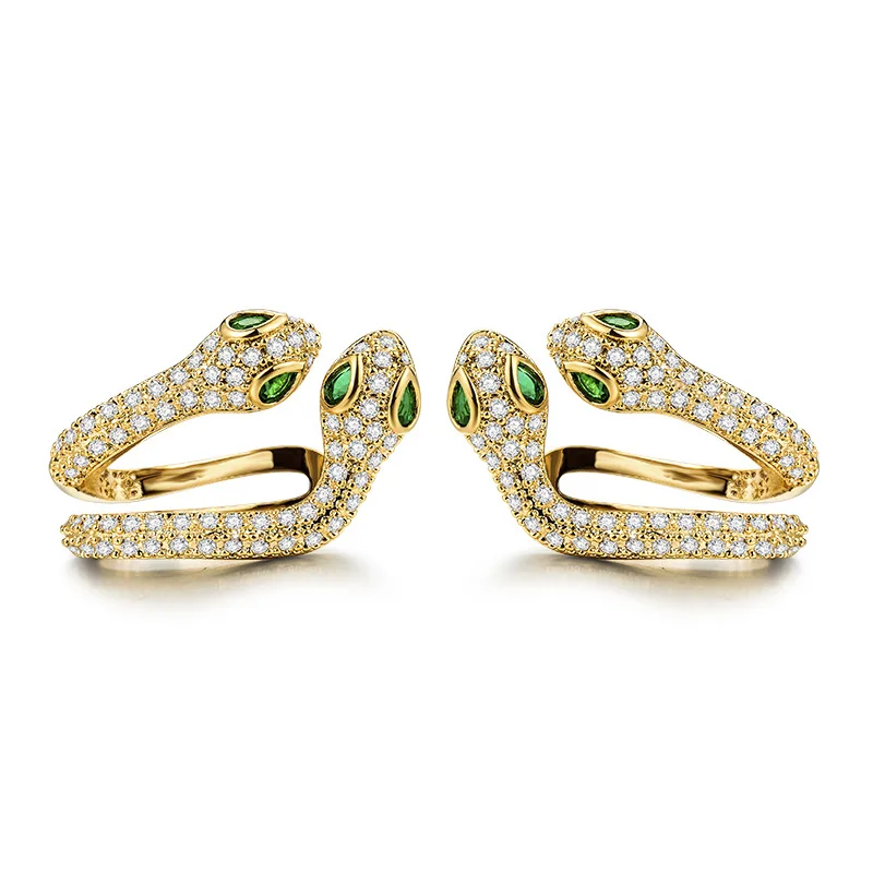 

New Fashion Monacon Vintage Black Buckle Earrings Micro Mosaic Green AAA Zircon Double-headed snake Earrings Hoop for Women