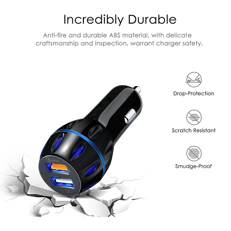 

1pc New Fast Charging Car-Charger QC3.0 3.1A Car Charger 2USB Port Fast Charging Adapter 2Colors