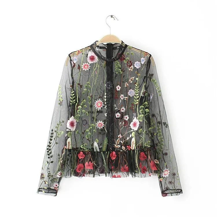 Sexy Mesh Flower Embroidery Tops Women font b Blouses b font 2017 Woman font b Shirt