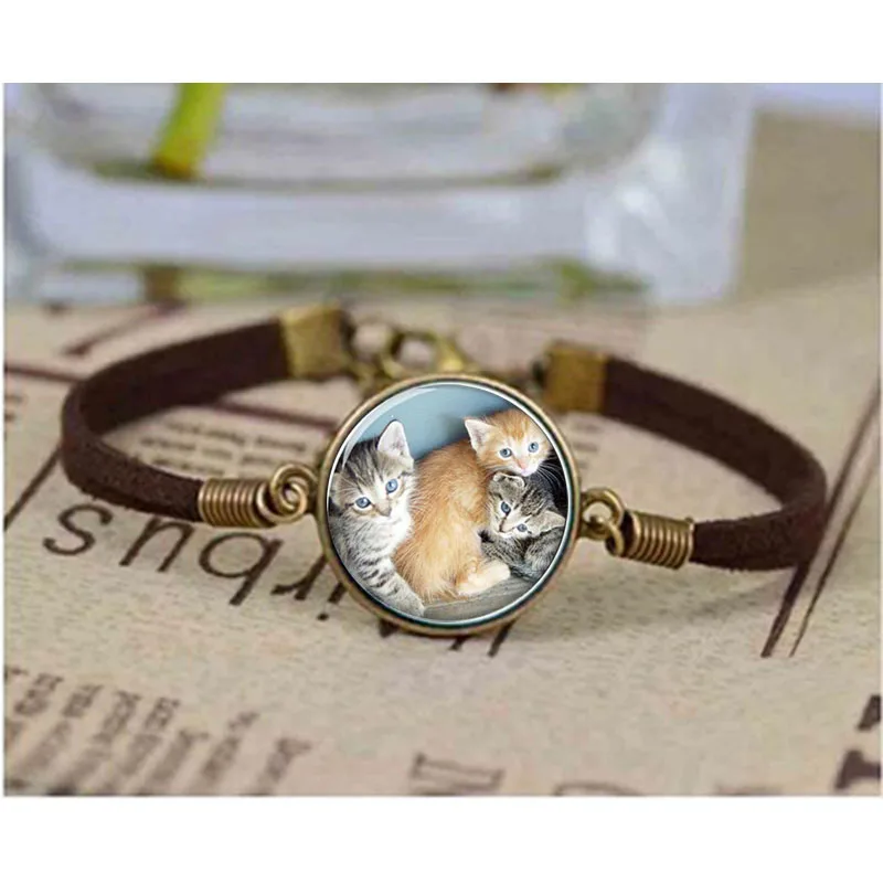 1pcslot Kitten bracelet, three cute cat bracelet glass Photo Cat