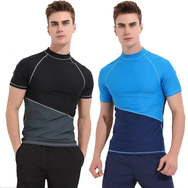 

LAFICIRO Men Short Sleeve Quick Drying Swimsuits Rash Guard Shirts Swimwear Tops Male Surfing Sailing Tshirts Bathing Suits