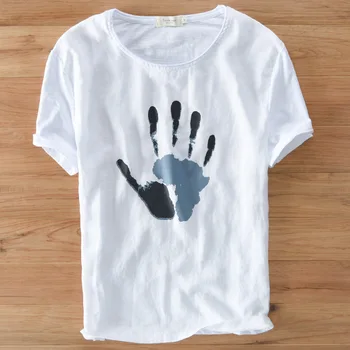 

2017 New Arrival Mens T-shirts Palm Print Men's Linen Short Sleeve T-shirts M-xl Free Shipping #1837