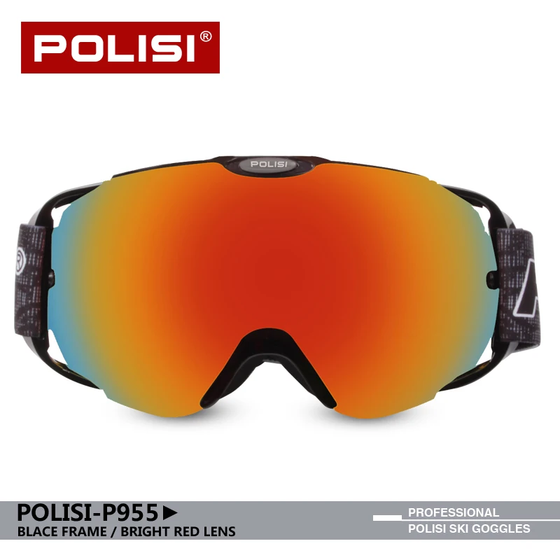 POLISI ski goggles women men adults for snowmobile snowboard Big spherical double lens anti-fog uv400 OTG windstopper P955