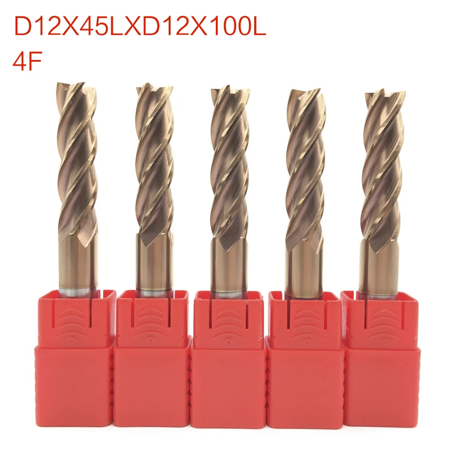

1PC D12X45XD12X100L 4 Flute HRC60 diameter 12mm tungsten Carbide milling machine Standard Length Square Flatted Milling Cutter