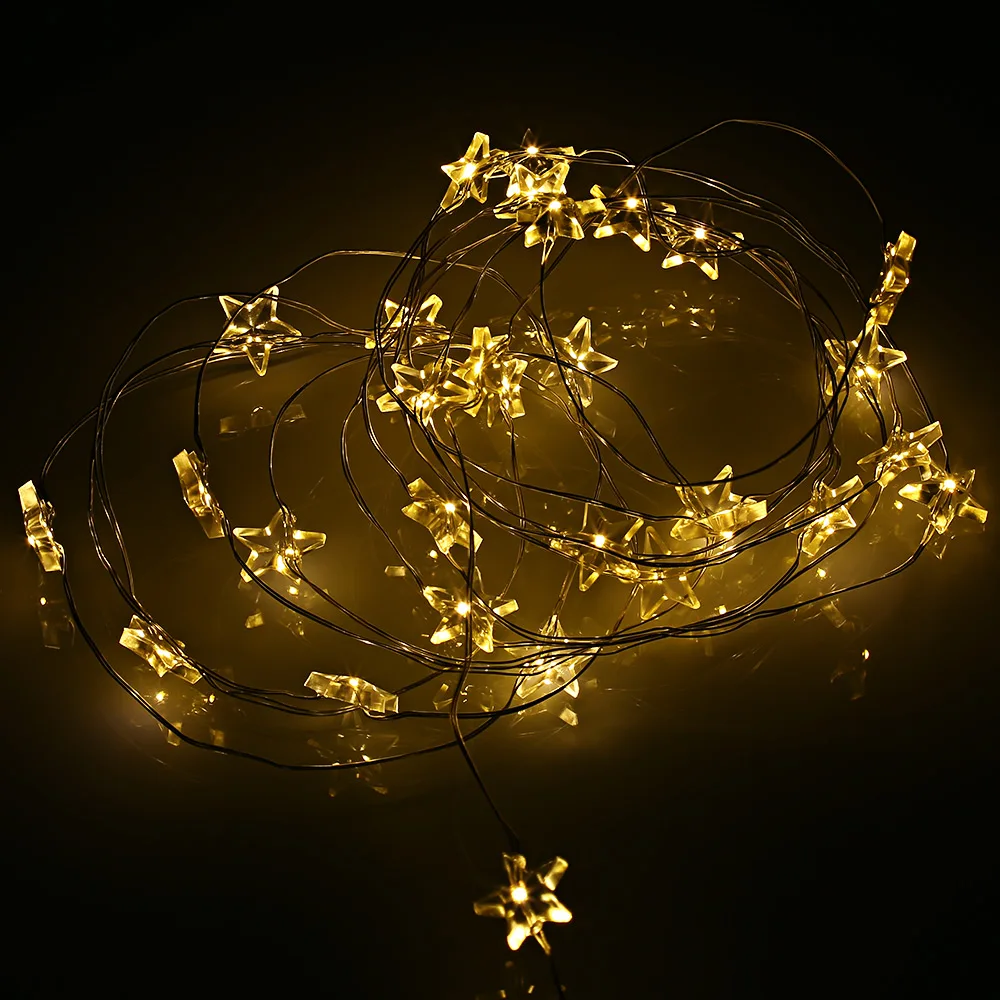 

NW - 0315 3m 30 LEDs Star Shape Copper Wire Fairy String Light Button Battery Powered For Christmas Holiday Festival Decoration