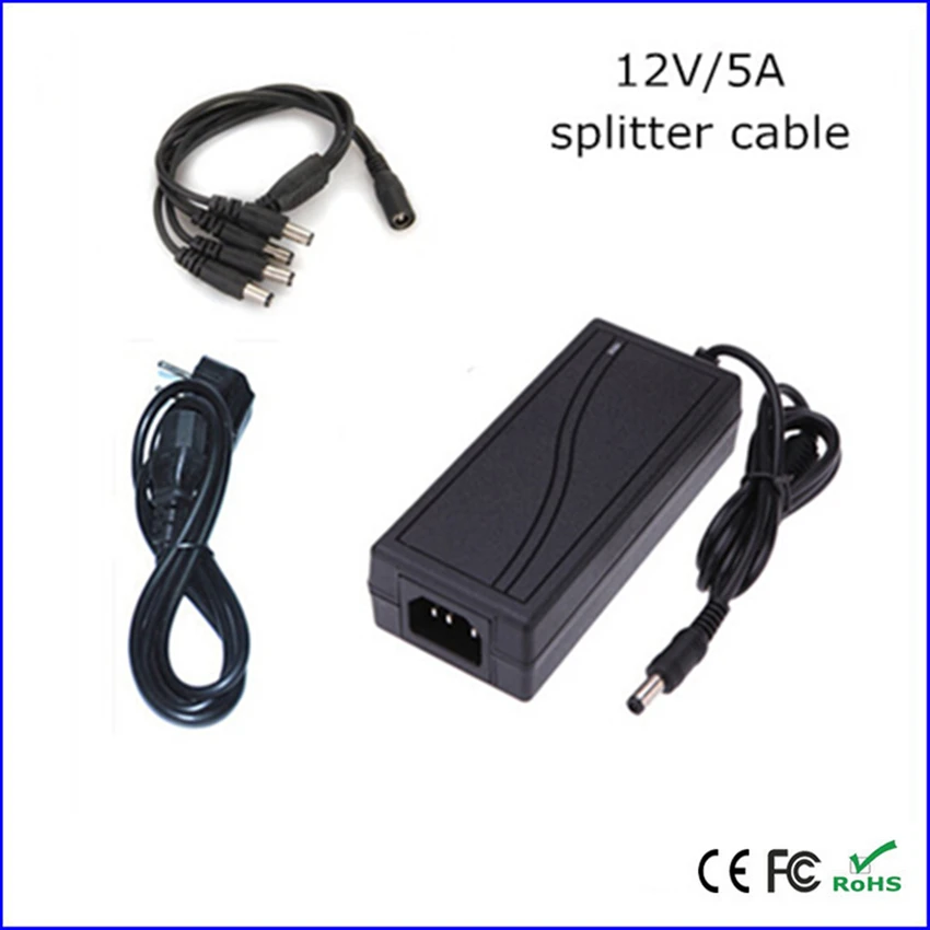 AC 110-240Volt к DC 12 В/5A ЕС стандартный адаптер питания chargerwith 1 до 4 splitter кабель