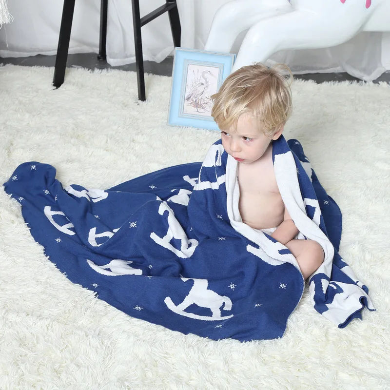 

Kids Muslin Blanket Kids Knit Crochet Stroller Blankets Cockhorse Baby Cotton Swaddle Bedding Kids Soft Luxurious Carseat Cover