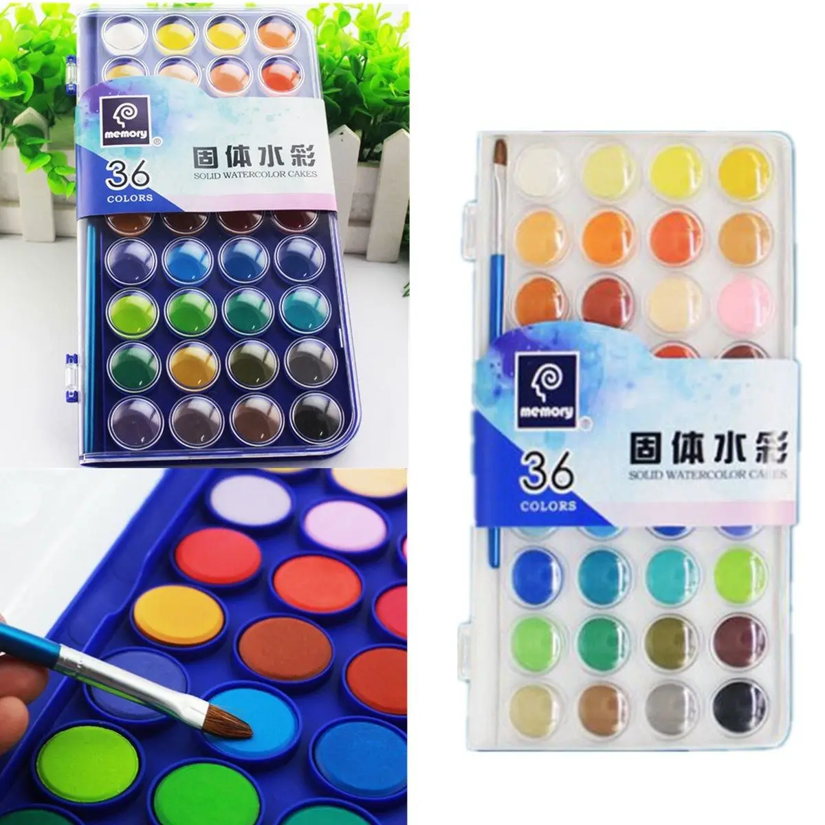 

36 Colors Professional Solid Watercolor Paints with Brush Set Fundamentals Painting Pigment Portable Sketch Color Art Tool