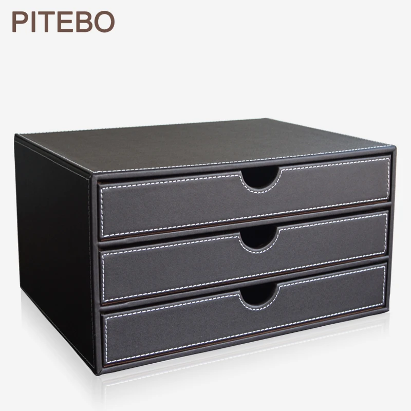 Pitebo 3 Layer 3 Drawer Triple Wood Structure Leather Desk Table
