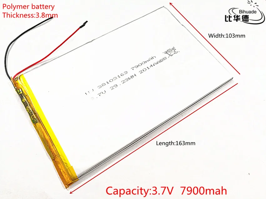 

Free shipping 1pcs/lot large capacity 3.7V 7900mah 38103163 each tablet universal rechargeable lithium batteries