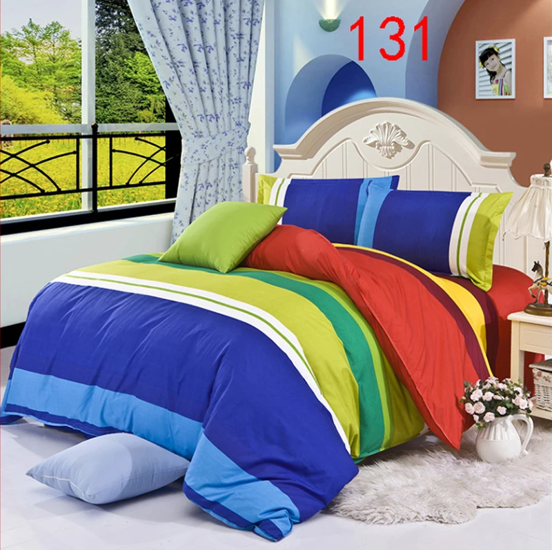 

Twin Full Queen King Rainbow Stripes Polyester 3/4Pcs Bedding Set Bedclothes Bed Linens Duvet Cover Quilt Cover Sheet Pillowcase