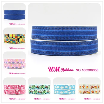 

Q&N ribbon 7/8inch 22mm pattern denim jean printed grosgrain ribbon webbing 50yards/roll for hair tie free shipping