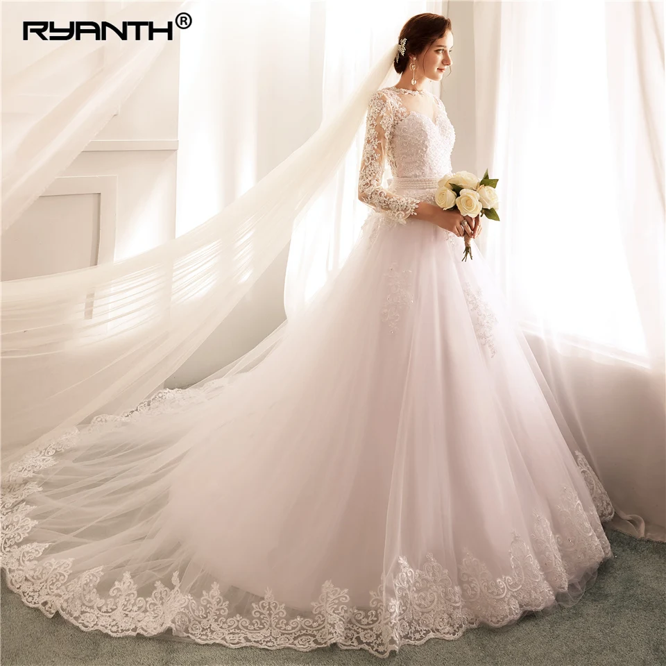 Vestido De Noiva Роскошные линии платье с жемчугом De Mariage 2019 Новое поступление вся одежда с длинным рукавом свадебное платье для принцессы