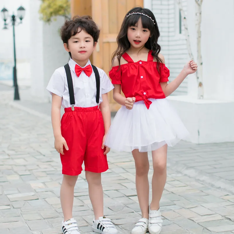 New Summer boy girl sets boy T shirt and pants girl dress Short Sleeve Children's Costume Set