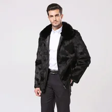 Новое модное мужское зимнее пальто из натурального кроличьего меха, верхняя одежда, Мужское пальто на молнии с воротником из лисьего меха, осень
